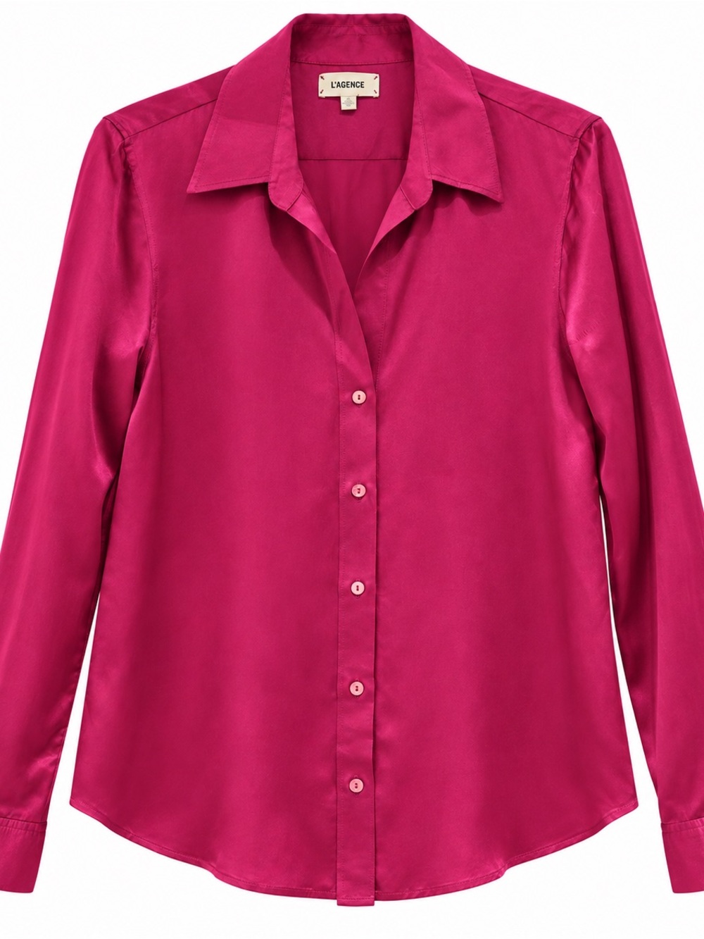 L'AGENCE Fuchsia Silk Button-Down Shirt